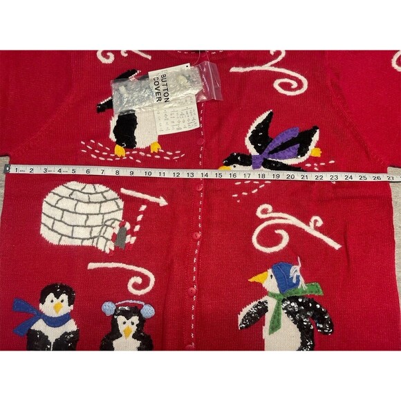 The Quacker Factory Red Winter Snow Penguin Party Button-Up Cardigan SZ 2X - Picture 4 of 11